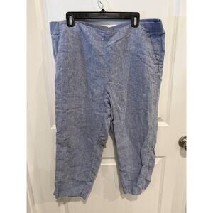 J. Jill Love Linen Light Blue Pull-on Wide Leg Cropped Pants Sz XL Pockets